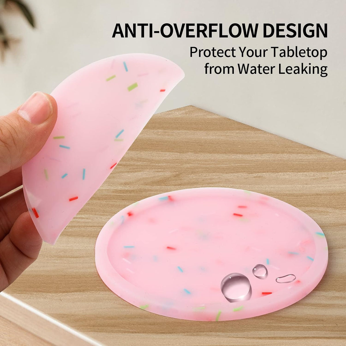 Silicone Coasters with Holder, Cute Drink Coaster for Nightstand, Glow in Dark, Gift Idea,Cup Coaster for Drinks, Desk Coasters in Office，Sprinkle Coaster, Rubber Coaster Set, 6 pcs, Pink