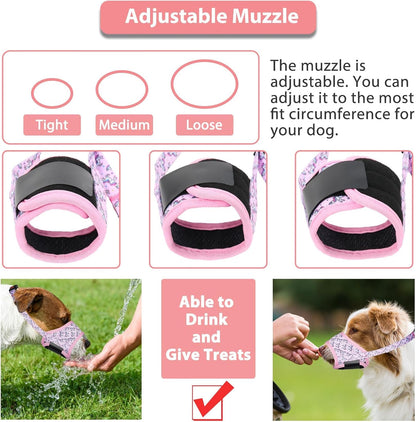 Dog Muzzle Anti Biting and Chewing with Comfortable Mesh Soft Fabric and Adjustable Strap, Suitable for Small, Medium and Large Dogs(Pink Unicone,L)