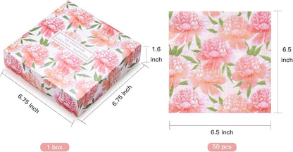 WRAPAHOLIC 50Pcs Watercolor Pink Floral Napkins - 3 Ply Disposable Paper Luncheon Napkin for Wedding Birthday Bridal Tableware Party Supplies - 6.5 x 6.5 In
