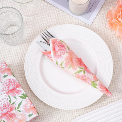 WRAPAHOLIC 50Pcs Watercolor Pink Floral Napkins - 3 Ply Disposable Paper Luncheon Napkin for Wedding Birthday Bridal Tableware Party Supplies - 6.5 x 6.5 In