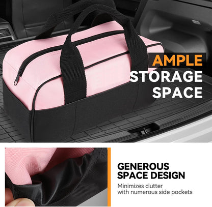 7 Pieces Tool bag Household DIY Hand Tool Kit with Screwdriver, Pliers, Measuring Tape, Level, Scissors and Wide-Open Mouth Canvas Storage Bag, Pink