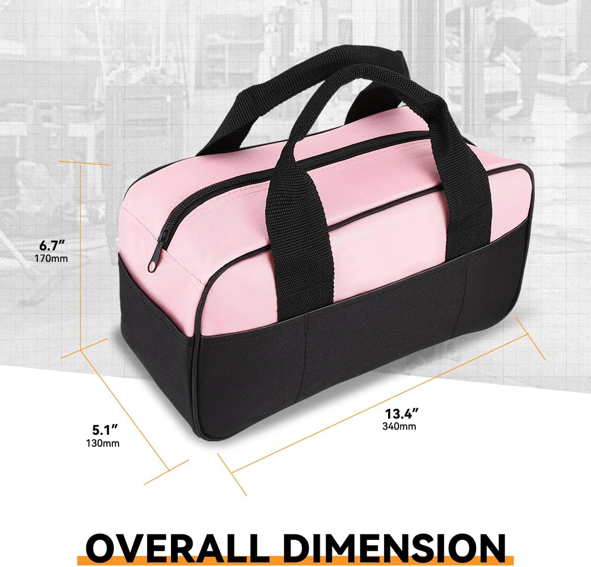 7 Pieces Tool bag Household DIY Hand Tool Kit with Screwdriver, Pliers, Measuring Tape, Level, Scissors and Wide-Open Mouth Canvas Storage Bag, Pink