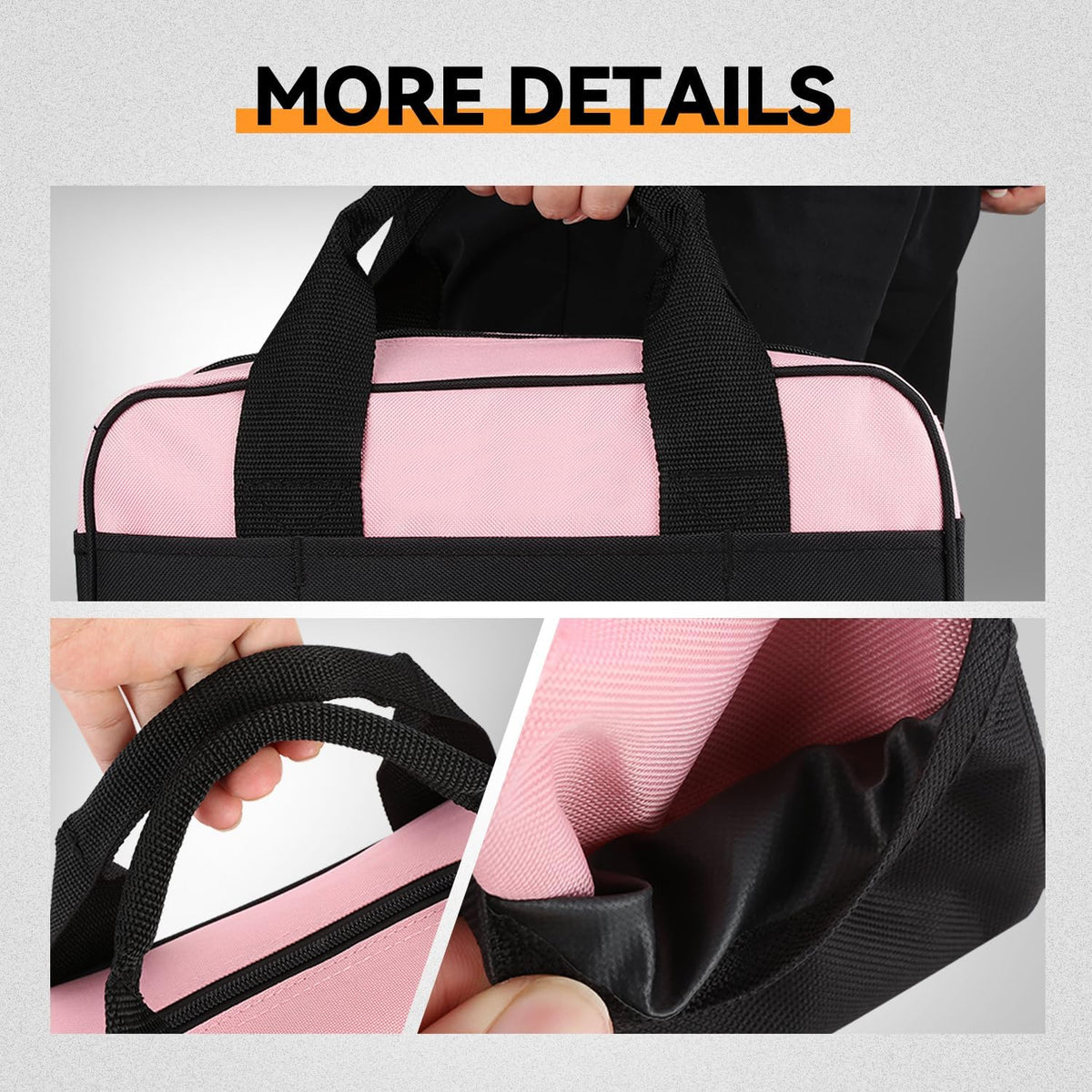 7 Pieces Tool bag Household DIY Hand Tool Kit with Screwdriver, Pliers, Measuring Tape, Level, Scissors and Wide-Open Mouth Canvas Storage Bag, Pink
