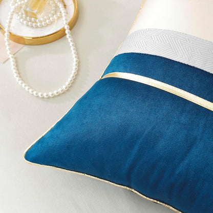 Pack of 2, Pink Beige Patchwork Velvet Throw Pillow Cover with Gold Striped Leather Cushion Case Modern Luxury Square Pillowcase for Sofa Couch Bedroom Living Room Home,18x18 inch