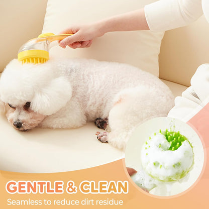 Pet Bath Brush, 2025 New 2 in 1 Dog Bath Brush with Built-in Shampoo Dispenser, Pet Wash Brush for Bathing Dog Grooming Massage Brush for Long Short Haired Dogs Cats Shower (Pink, Fine teeth)