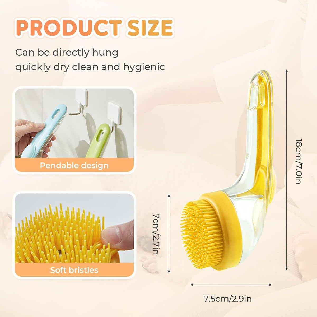 Pet Bath Brush, 2025 New 2 in 1 Dog Bath Brush with Built-in Shampoo Dispenser, Pet Wash Brush for Bathing Dog Grooming Massage Brush for Long Short Haired Dogs Cats Shower (Pink, Fine teeth)