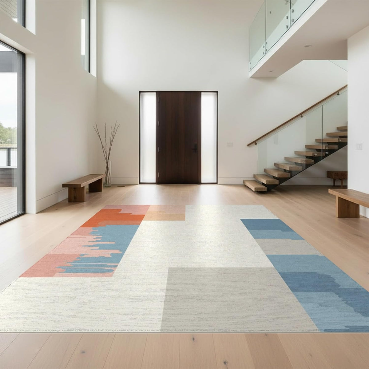 4'x6' Easy Clean Abstract Geometric Accent Rug, Peach for Playroom, Bedroom, Reading Nook, Sleek Flatweave Pet Friendly & Non-Slip Built-in Grip Floor Covering | 2133934