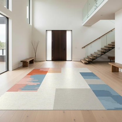 4'x6' Easy Clean Abstract Geometric Accent Rug, Peach for Playroom, Bedroom, Reading Nook, Sleek Flatweave Pet Friendly & Non-Slip Built-in Grip Floor Covering | 2133934