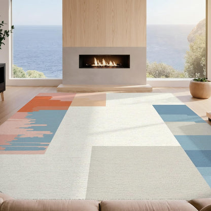 4'x6' Easy Clean Abstract Geometric Accent Rug, Peach for Playroom, Bedroom, Reading Nook, Sleek Flatweave Pet Friendly & Non-Slip Built-in Grip Floor Covering | 2133934