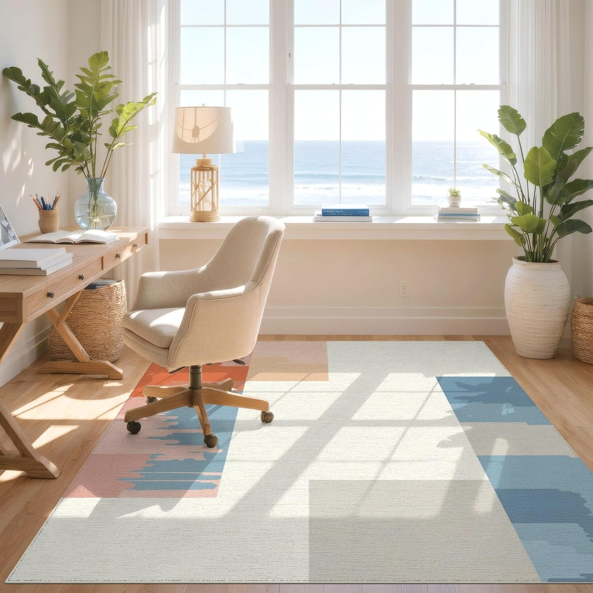4'x6' Easy Clean Abstract Geometric Accent Rug, Peach for Playroom, Bedroom, Reading Nook, Sleek Flatweave Pet Friendly & Non-Slip Built-in Grip Floor Covering | 2133934