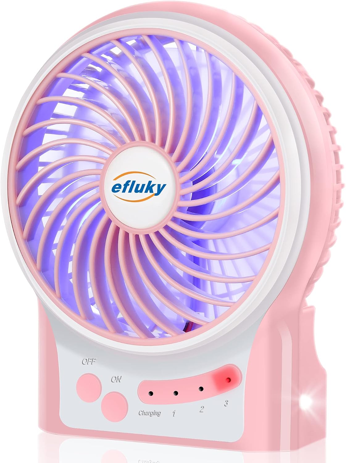 3-Speed Mini Desk Fan with LED Light, Portable USB Fan Quiet for Home, Office, Travel, Camping, Outdoor, Indoor, 4.9-Inch, Pink