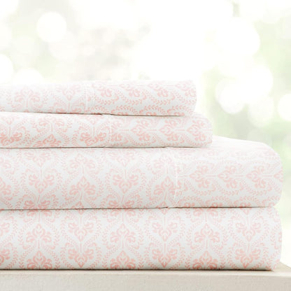 Patterned Microfiber Queen Sheet Set 4 Piece – Oeko-TEX Certified Ultra Soft & Wrinkle-Free - 16" Deep Pocket Sheets - Easy Care Queen Size - Classic in Pink