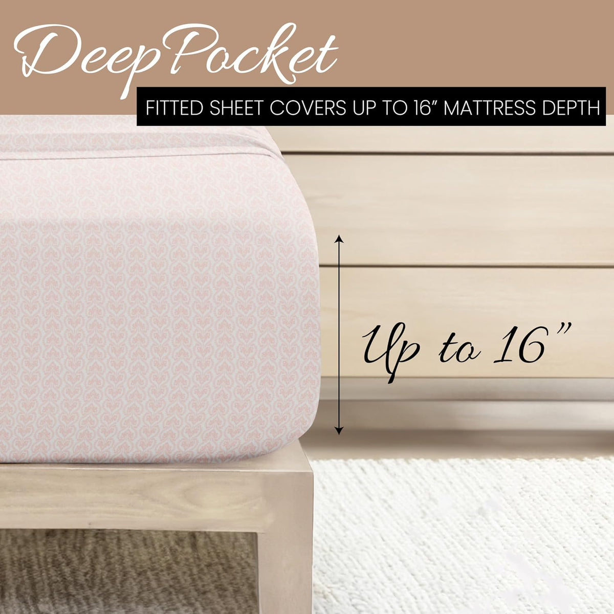 Patterned Microfiber Queen Sheet Set 4 Piece – Oeko-TEX Certified Ultra Soft & Wrinkle-Free - 16" Deep Pocket Sheets - Easy Care Queen Size - Classic in Pink