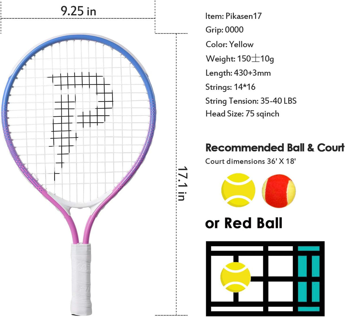 17" Kids Tennis Racket Best Starter Kit for Kids Age 4 and Under with Shoulder Strap Bag and Mini Tennis Racket Toddler Tennis Raquet