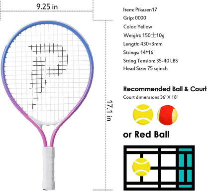 17" Kids Tennis Racket Best Starter Kit for Kids Age 4 and Under with Shoulder Strap Bag and Mini Tennis Racket Toddler Tennis Raquet