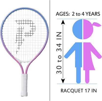 17" Kids Tennis Racket Best Starter Kit for Kids Age 4 and Under with Shoulder Strap Bag and Mini Tennis Racket Toddler Tennis Raquet