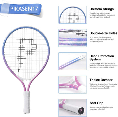 17" Kids Tennis Racket Best Starter Kit for Kids Age 4 and Under with Shoulder Strap Bag and Mini Tennis Racket Toddler Tennis Raquet