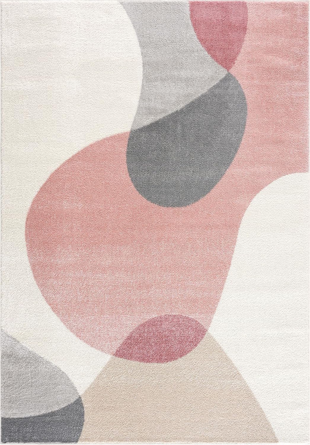 Rugs Cream and Pink 5’3” x 7’6” (5'x8') Contemporary mid-Century Rug with Beige and Pink Geometric Circle. Minimalistic Design Rectangular Area Rug. Turkish Stain Resistant Area Rug.