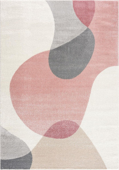 Rugs Cream and Pink 5’3” x 7’6” (5'x8') Contemporary mid-Century Rug with Beige and Pink Geometric Circle. Minimalistic Design Rectangular Area Rug. Turkish Stain Resistant Area Rug.