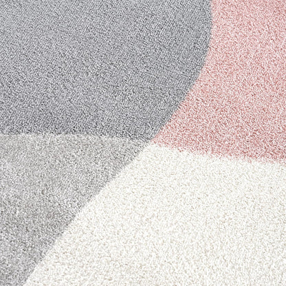 Rugs Cream and Pink 5’3” x 7’6” (5'x8') Contemporary mid-Century Rug with Beige and Pink Geometric Circle. Minimalistic Design Rectangular Area Rug. Turkish Stain Resistant Area Rug.