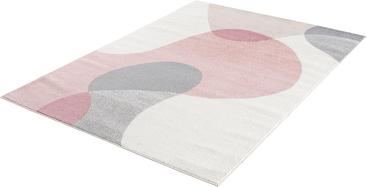 Rugs Cream and Pink 5’3” x 7’6” (5'x8') Contemporary mid-Century Rug with Beige and Pink Geometric Circle. Minimalistic Design Rectangular Area Rug. Turkish Stain Resistant Area Rug.