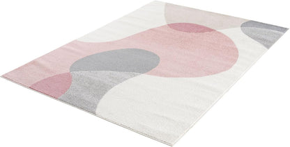 Rugs Cream and Pink 5’3” x 7’6” (5'x8') Contemporary mid-Century Rug with Beige and Pink Geometric Circle. Minimalistic Design Rectangular Area Rug. Turkish Stain Resistant Area Rug.