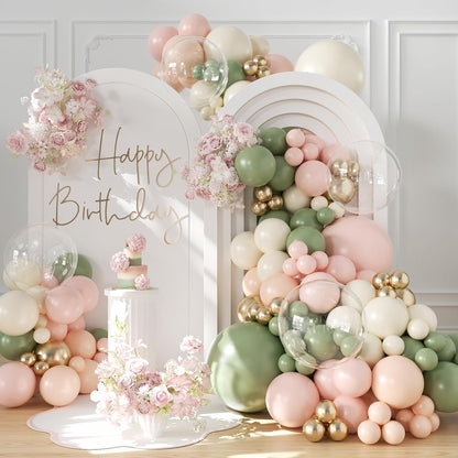 Sage Green and Pink Balloon Arch Kit for Bridal Shower Decorations