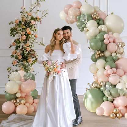 Sage Green and Pink Balloon Arch Kit for Bridal Shower Decorations