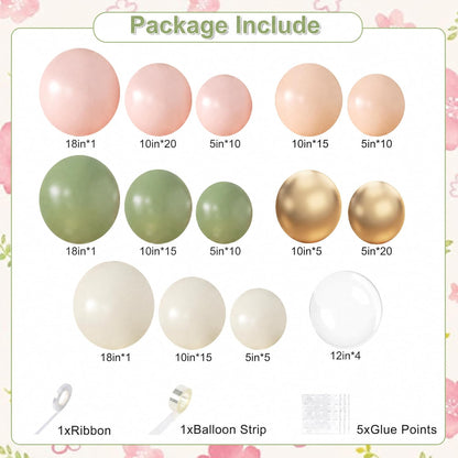 Sage Green and Pink Balloon Arch Kit for Bridal Shower Decorations