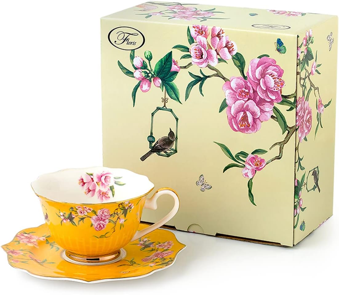Pink Peony Flowers Ceramic Tea Set, Cup and Saucer Set