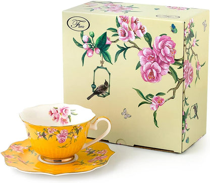 Pink Peony Flowers Ceramic Tea Set, Cup and Saucer Set