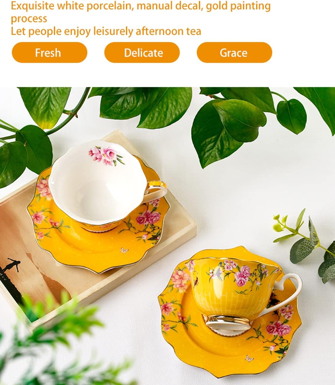 Pink Peony Flowers Ceramic Tea Set, Cup and Saucer Set
