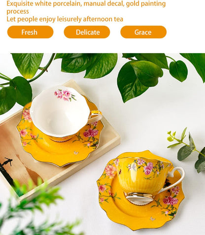 Pink Peony Flowers Ceramic Tea Set, Cup and Saucer Set