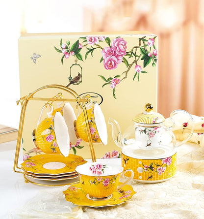 Pink Peony Flowers Ceramic Tea Set, Cup and Saucer Set