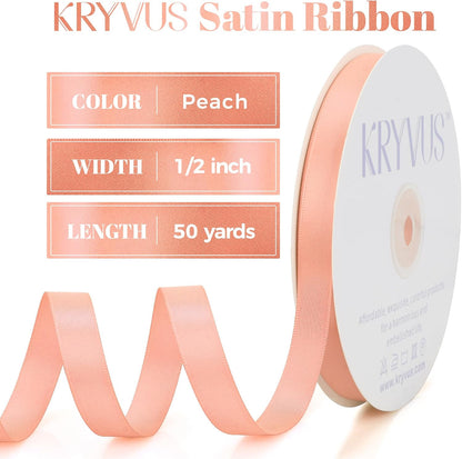 Peach Satin Ribbon, Double Faced 1/2 Inch X 50 Yards Peach Ribbon, Premium Satin Ribbons for Gift Wrapping, Crafts, Hair Bow Making, Sewing, Flower Bouquet, Wedding Party Decor