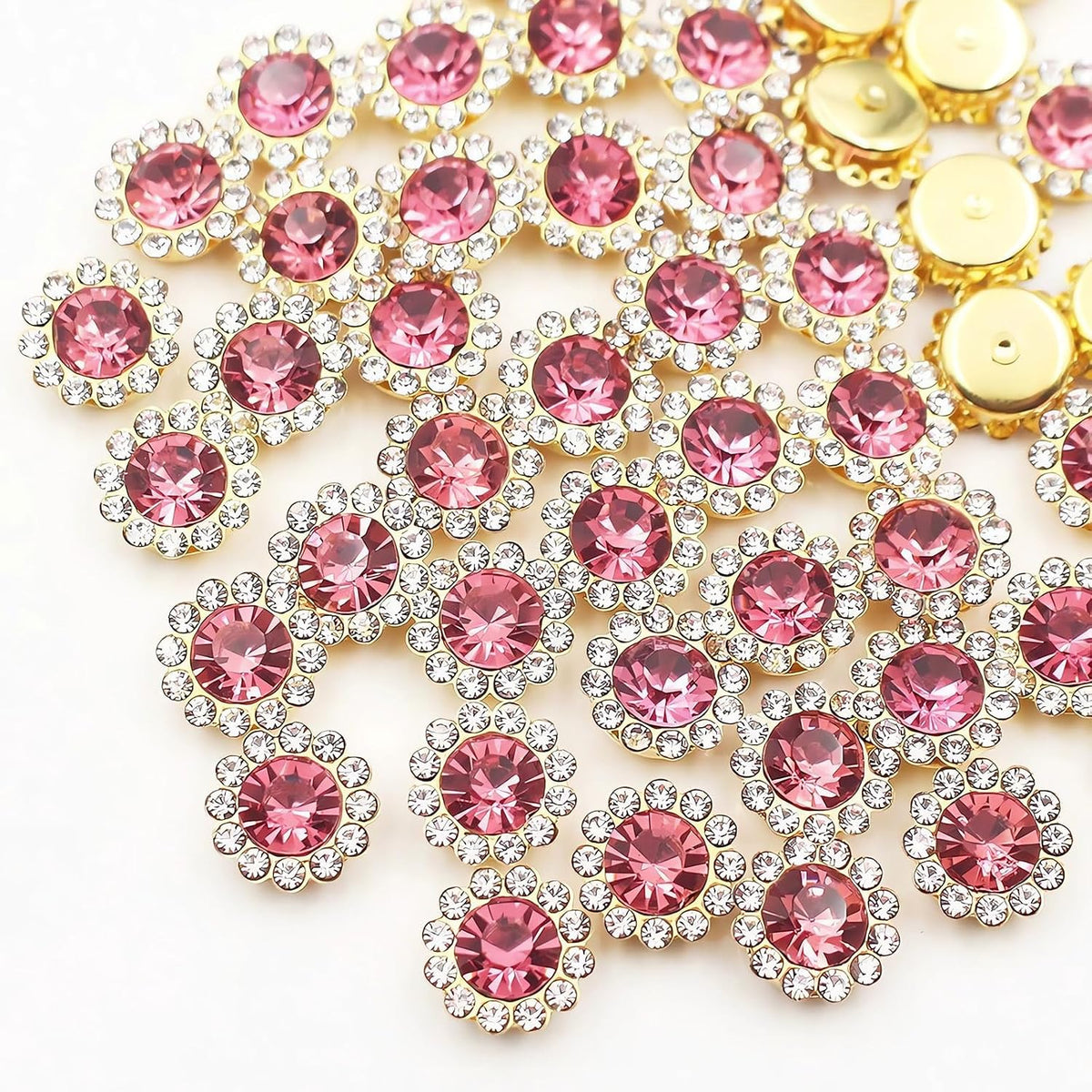 12mm 150pcs Crystal Rose Red Sew on Rhinestones, Crystals Glass Gems with Metal Base Claw Flatback Rhinestones for Crafting, Sunflower Gemstones for Sewing Hat Jewels Crafts Clothes Shoes Accessories