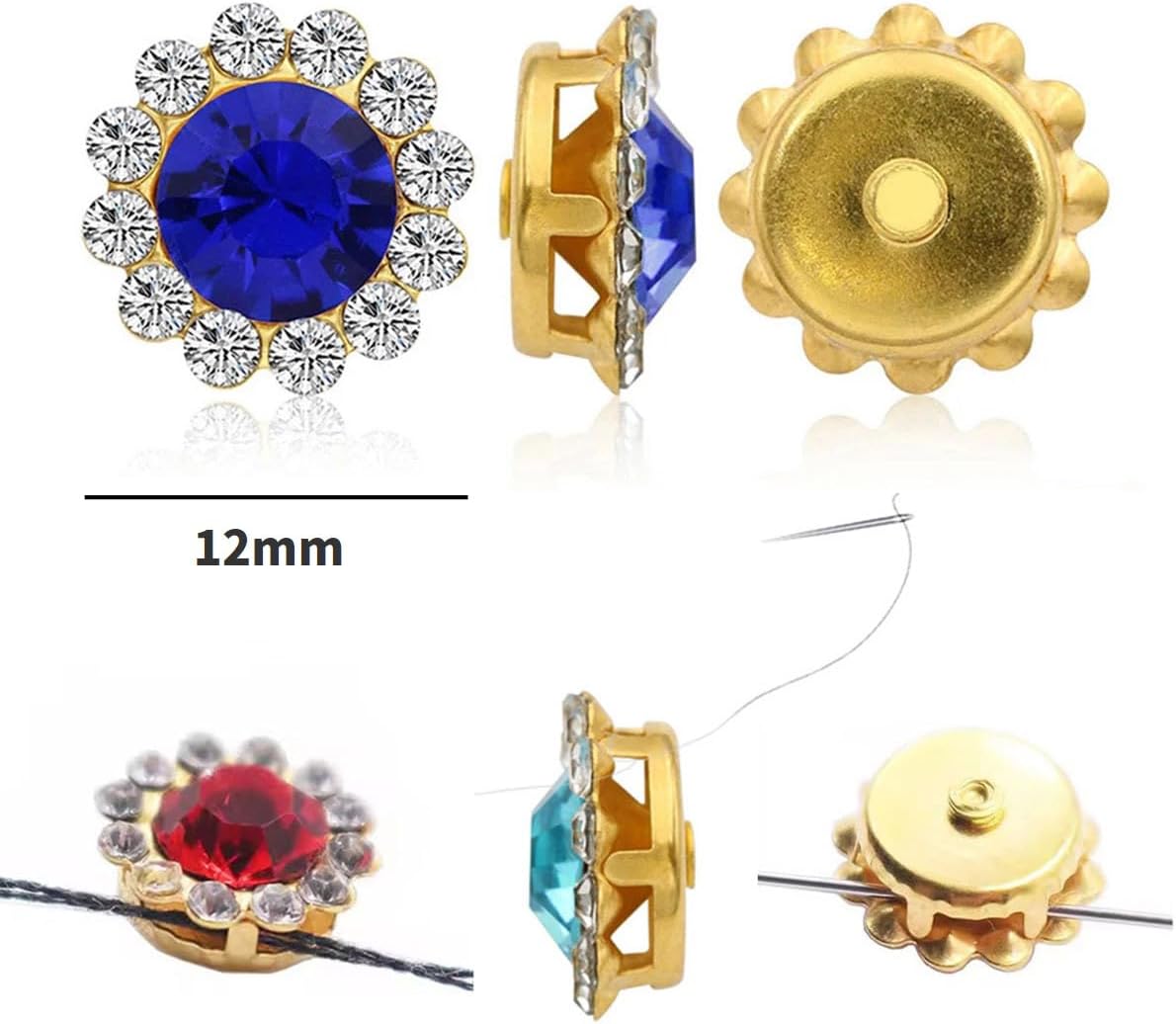 12mm 150pcs Crystal Rose Red Sew on Rhinestones, Crystals Glass Gems with Metal Base Claw Flatback Rhinestones for Crafting, Sunflower Gemstones for Sewing Hat Jewels Crafts Clothes Shoes Accessories