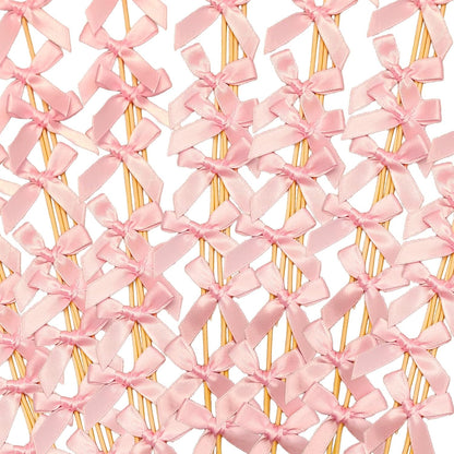120 Pcs Pink Bow Cocktail Picks 4.72" Bamboo Fancy Toothpicks with Bowknot Bulk Swizzle Sticks for Dessert, Fruit, Appetizers,Ideal for Bridal Shower, Birthday, Valentines Day, Wedding Party Favors