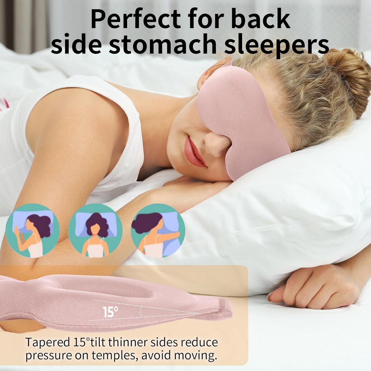 Sleep Mask for Back and Side Sleeper, Travel Eye Cover, Pink