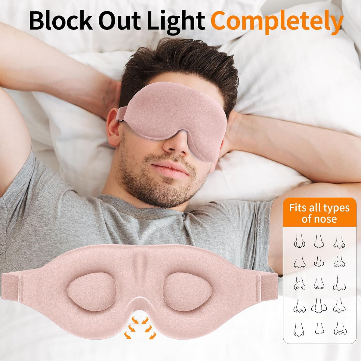 Sleep Mask for Back and Side Sleeper, Travel Eye Cover, Pink