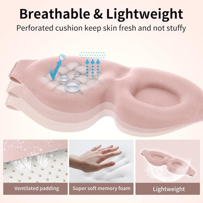 Sleep Mask for Back and Side Sleeper, Travel Eye Cover, Pink