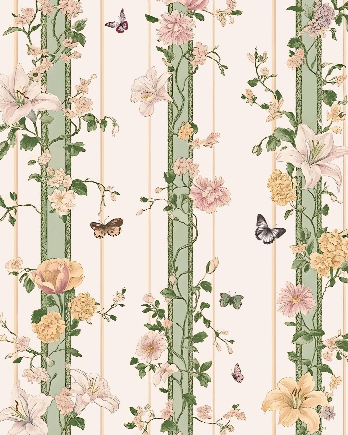 Boho Floral Peel Stick Wallpaper Beige Pink 17.5 x 393.5In