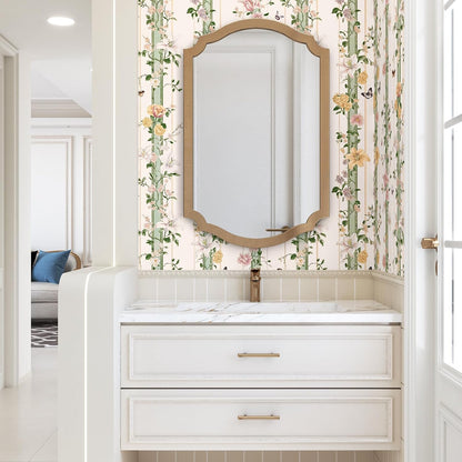 Boho Floral Peel Stick Wallpaper Beige Pink 17.5 x 393.5In