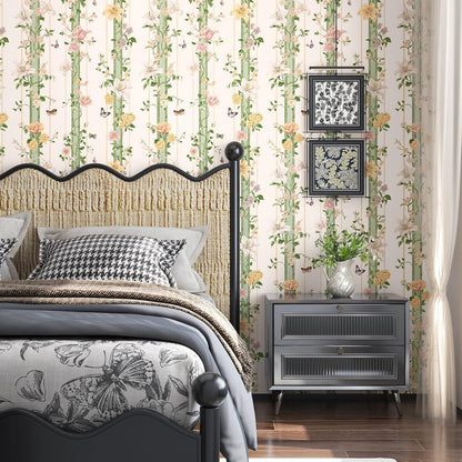 Boho Floral Peel Stick Wallpaper Beige Pink 17.5 x 393.5In