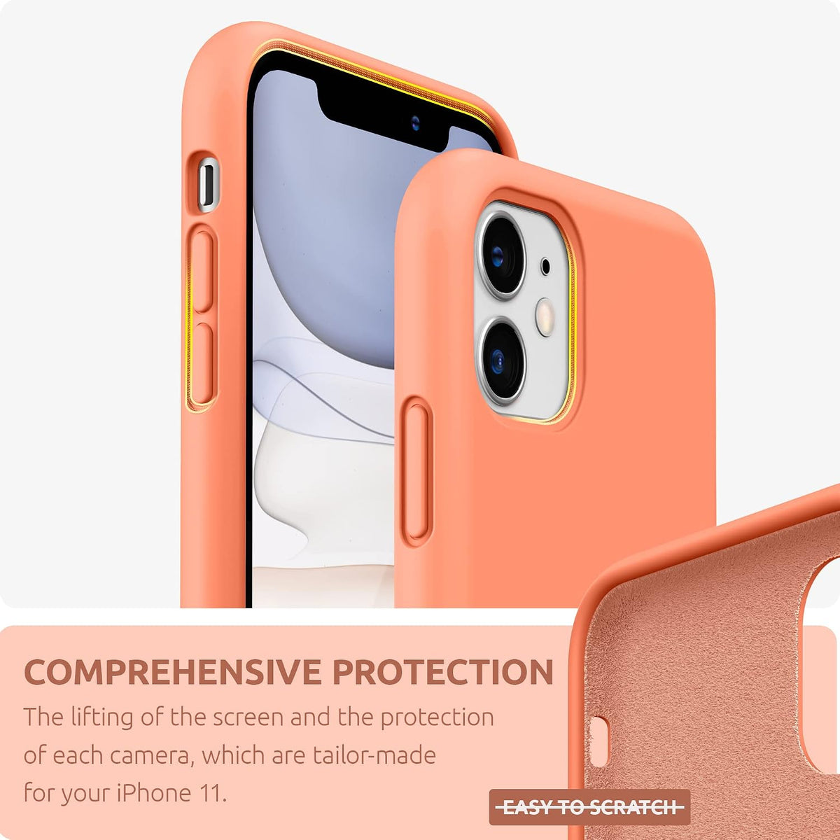 Compatible with iPhone 11 Case 6.1 inch, Thickening Design Liquid Silicone Phone Case (with Microfiber Lining) for iPhone 11 2019, Peach