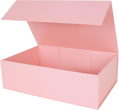 Pink Collapsible Gift Box with Magnetic Closure Lids 13.8x9x4.3 in, Large Bridesmaid Groomsman Proposal Boxes, Rectangle Present Box for Graduation Birthday Storage 1 Pack