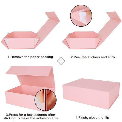 Pink Collapsible Gift Box with Magnetic Closure Lids 13.8x9x4.3 in, Large Bridesmaid Groomsman Proposal Boxes, Rectangle Present Box for Graduation Birthday Storage 1 Pack