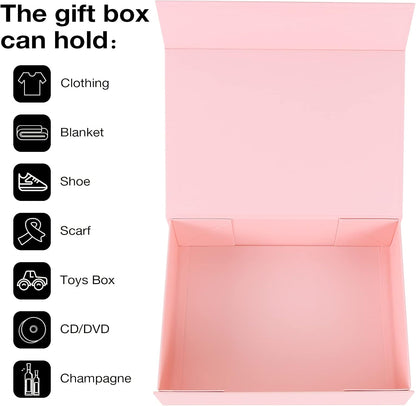 Pink Collapsible Gift Box with Magnetic Closure Lids 13.8x9x4.3 in, Large Bridesmaid Groomsman Proposal Boxes, Rectangle Present Box for Graduation Birthday Storage 1 Pack