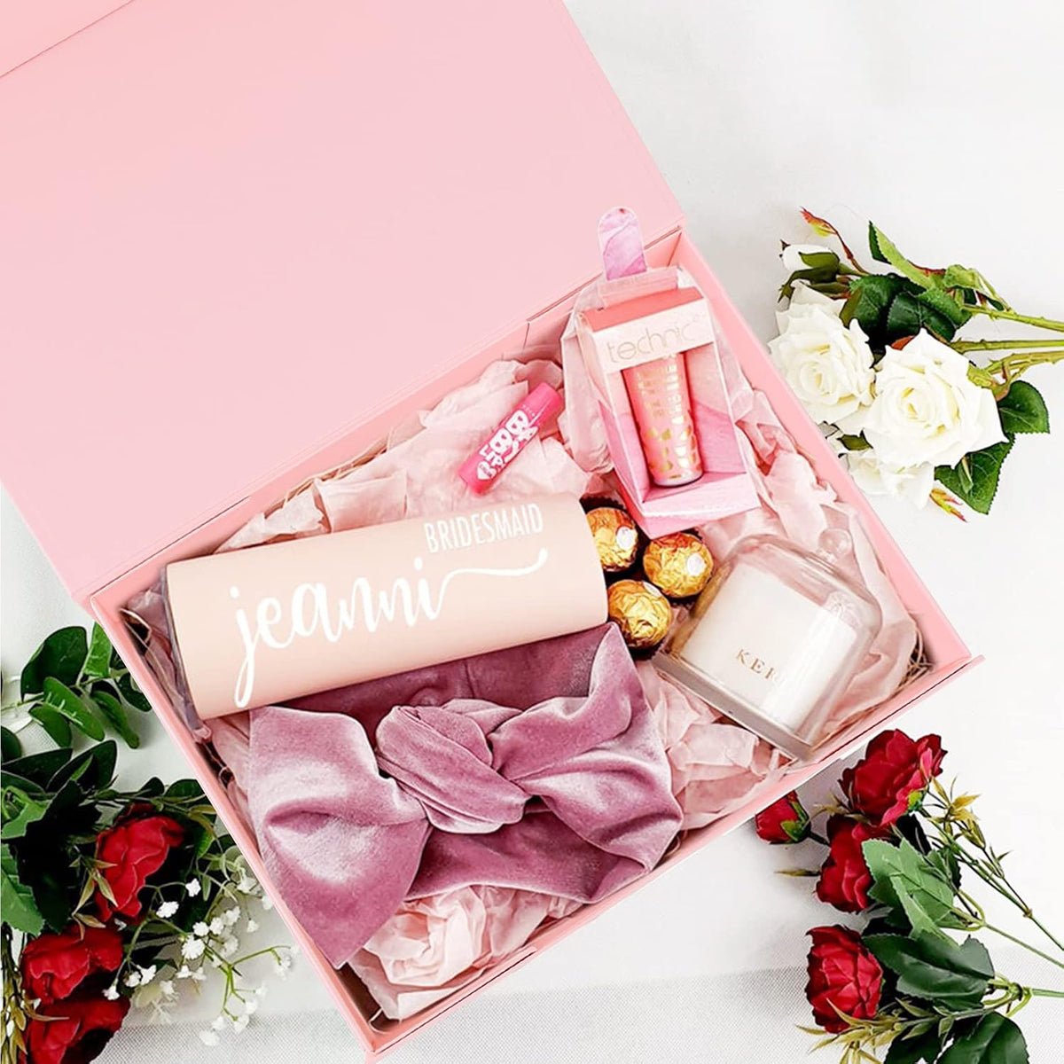 Pink Collapsible Gift Box with Magnetic Closure Lids 13.8x9x4.3 in, Large Bridesmaid Groomsman Proposal Boxes, Rectangle Present Box for Graduation Birthday Storage 1 Pack