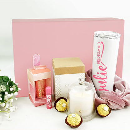 Pink Collapsible Gift Box with Magnetic Closure Lids 13.8x9x4.3 in, Large Bridesmaid Groomsman Proposal Boxes, Rectangle Present Box for Graduation Birthday Storage 1 Pack